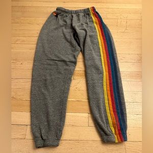 Aviator Nation Size XS Heather Grey and Rainbow Side Stripe Sweats